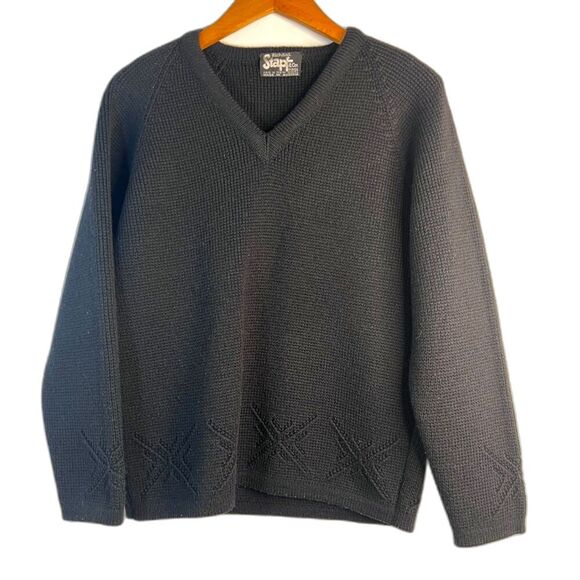 Richard Stapf & Co 100% New Wool Black Knit Vneck Austrian Ski Sweater S/M - Picture 7 of 7